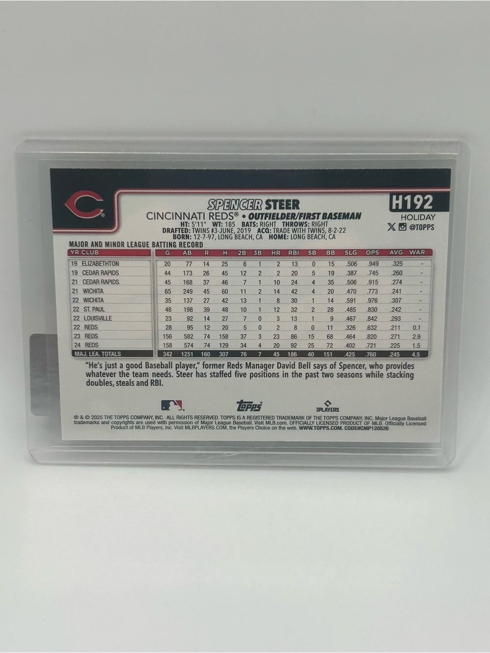 Spencer Steer Topps Cincinnati Reds Holiday Baseball Card ⚾️ - Picture 2 of 2